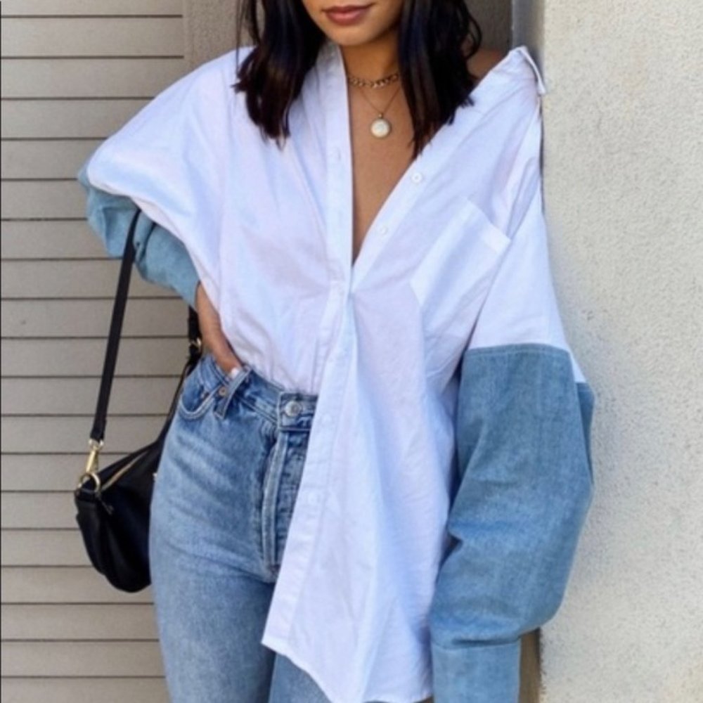 NWT 12th Tribe One Size Denim Sleeve Button Down